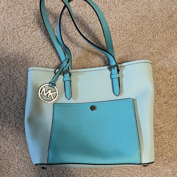 Michael Kors Medium Jet Set Snap Pocket Tote, Teal/Blue - Picture 1 of 12